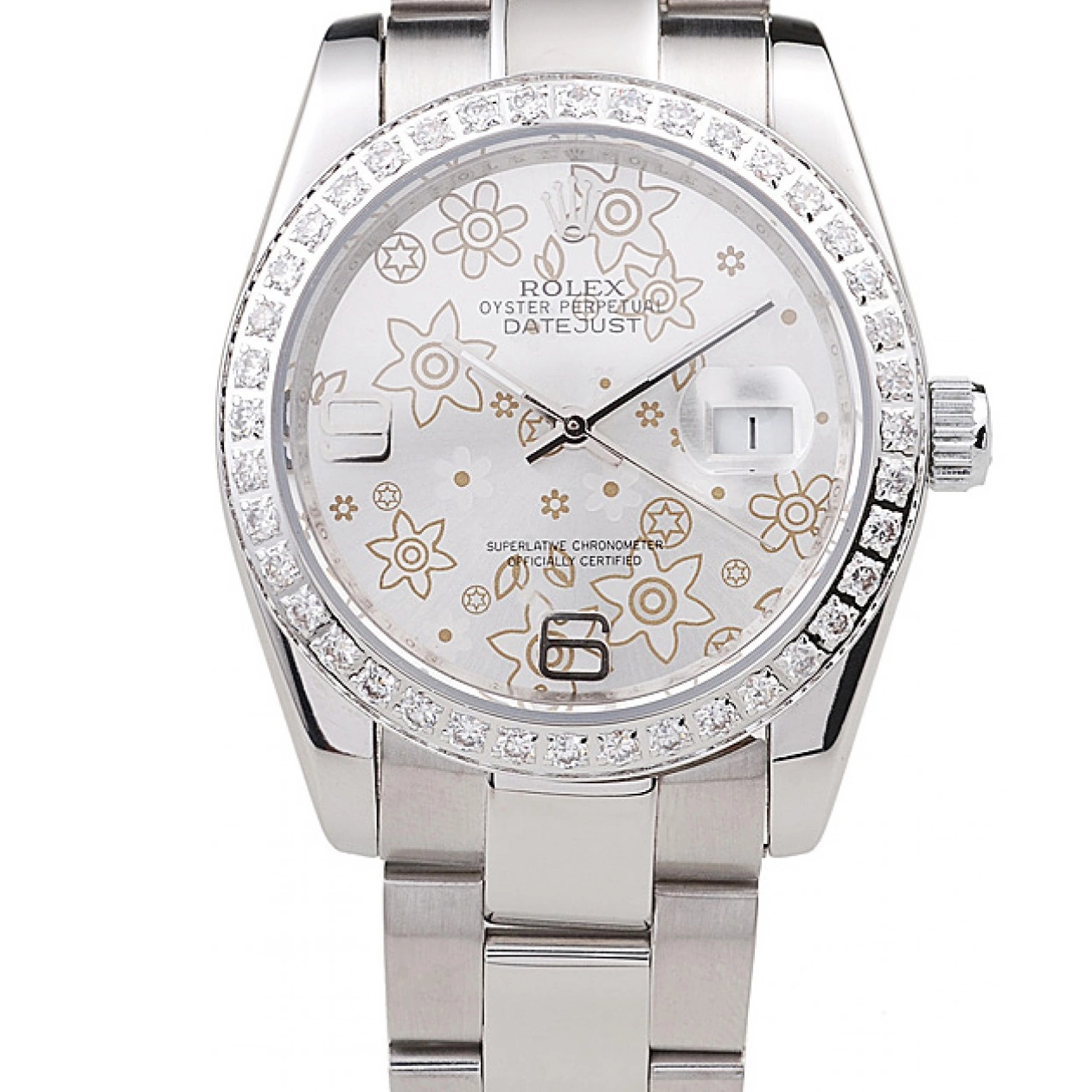 Aaa replica Dial 98081 Flowers Diamond Polished Silver Datejust Rolex Plated Steel Stainless 0521